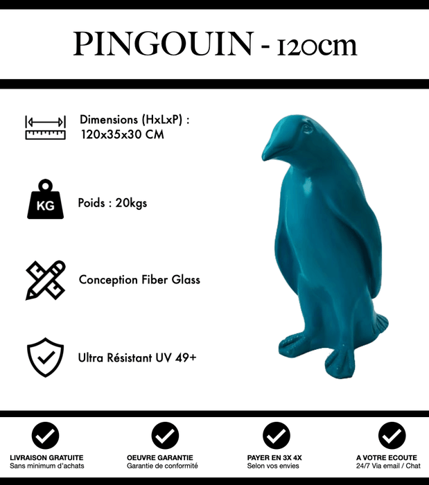 Sculpture Pingouin Resine 120cm Statue - Bleu Vert - MUZZANO