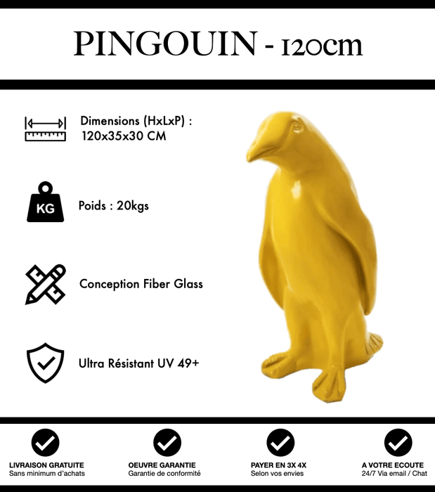 Sculpture Pingouin Resine 120cm Statue - Jaune - MUZZANO