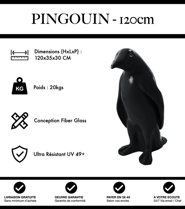 Sculpture Pingouin Resine 120cm Statue - Noir - MUZZANO