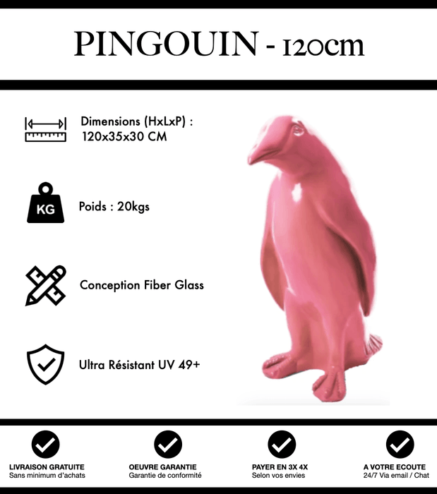 Sculpture Pingouin Resine 120cm Statue - Rose - MUZZANO