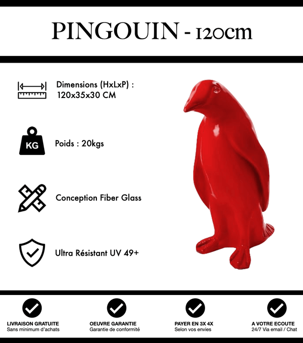 Sculpture Pingouin Resine 120cm Statue - Rouge - MUZZANO