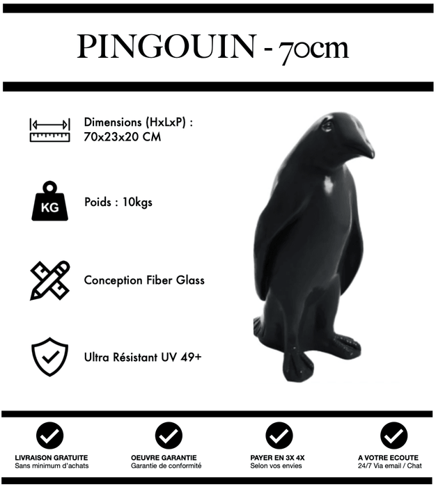 Sculpture Pingouin Resine 70cm Statue - NOIR - MUZZANO