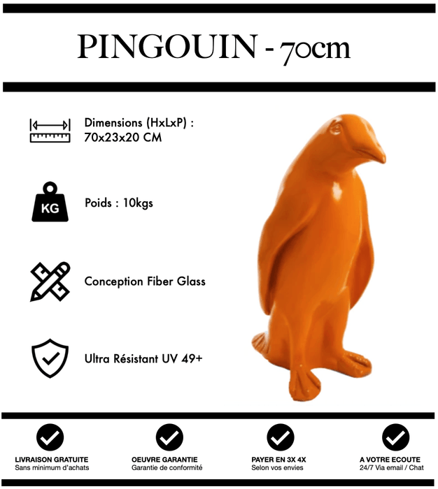 Sculpture Pingouin Resine 70cm Statue - ORANGE - MUZZANO