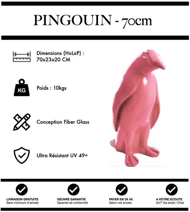 Sculpture Pingouin Resine 70cm Statue - ROSE - MUZZANO