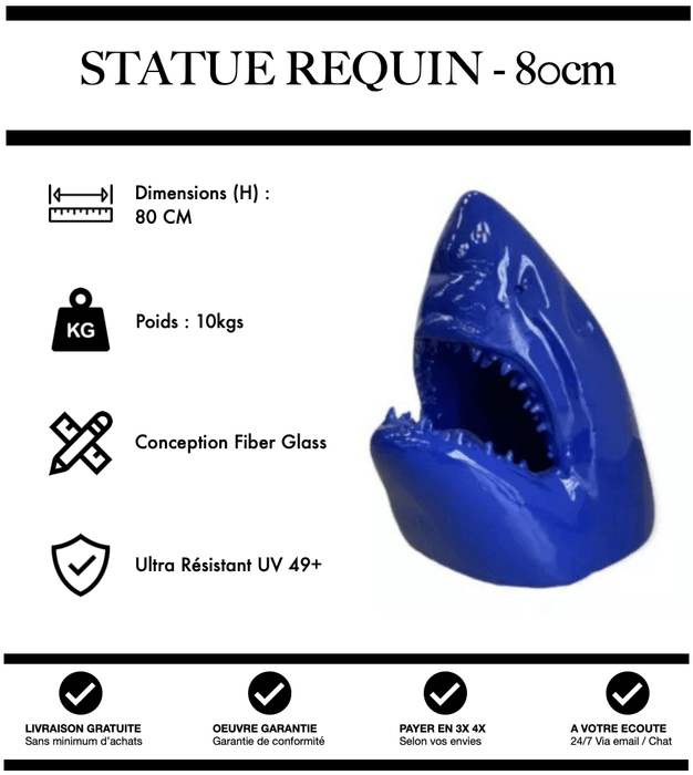 Sculpture Requin Resine 80cm Statue - Bleu Foncé - MUZZANO