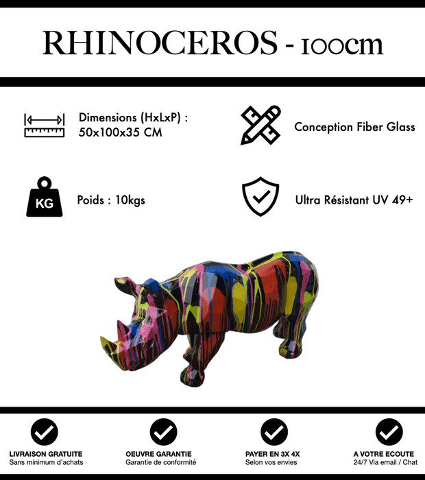 Sculpture Rhinocéros Resine 100cm Statue - Black Trash - MUZZANO