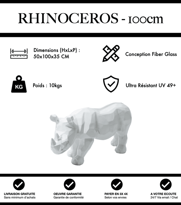 Sculpture Rhinocéros Resine 100cm Statue - Blanc - MUZZANO