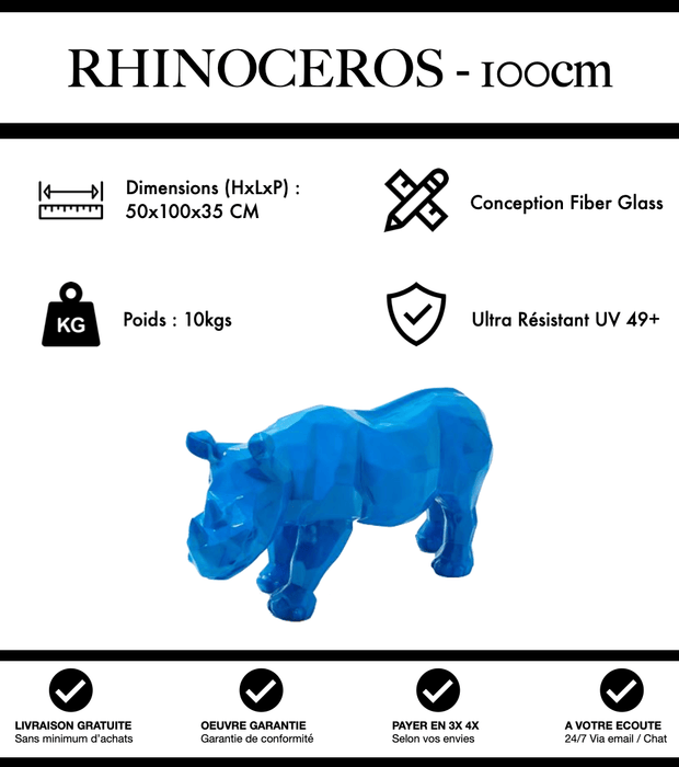 Sculpture Rhinocéros Resine 100cm Statue - Bleu - MUZZANO