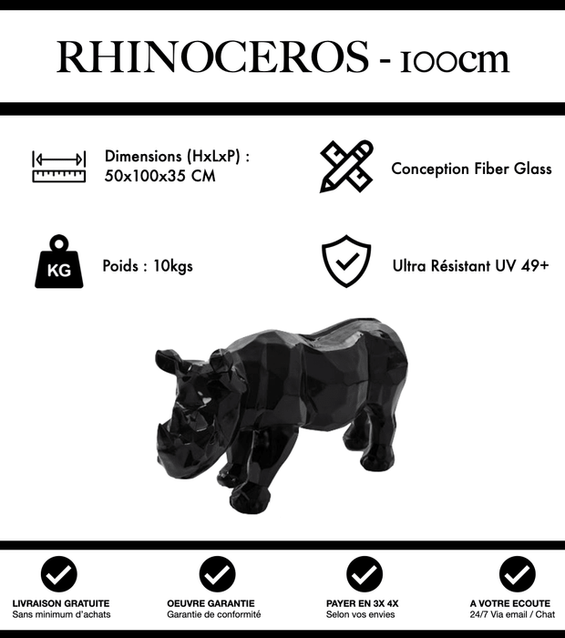 Sculpture Rhinocéros Resine 100cm Statue - Noir - MUZZANO