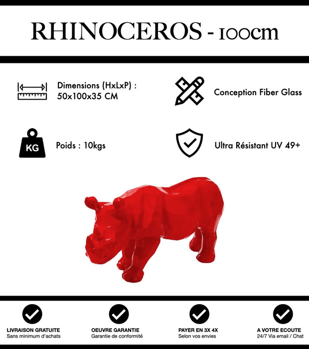 Sculpture Rhinocéros Resine 100cm Statue - Rouge - MUZZANO