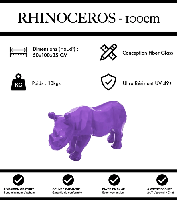 Sculpture Rhinocéros Resine 100cm Statue - Violet - MUZZANO