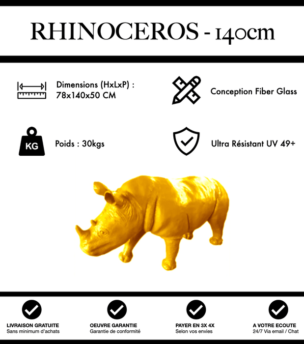 Sculpture Rhinocéros Resine 140cm Statue - Jaune - MUZZANO