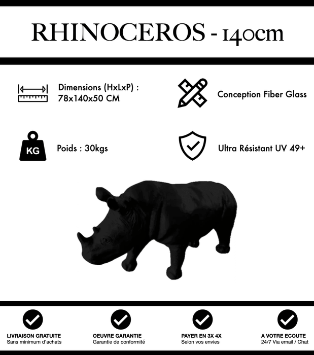 Sculpture Rhinocéros Resine 140cm Statue - Noir - MUZZANO