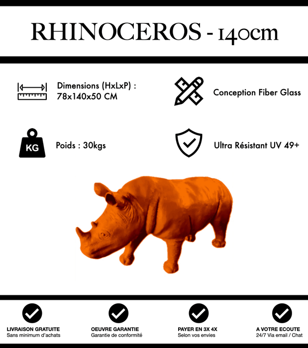 Sculpture Rhinocéros Resine 140cm Statue - Orange - MUZZANO