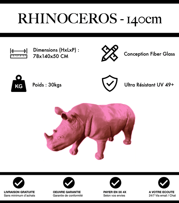 Sculpture Rhinocéros Resine 140cm Statue - Rose - MUZZANO