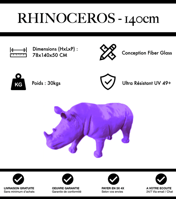 Sculpture Rhinocéros Resine 140cm Statue - Violet - MUZZANO