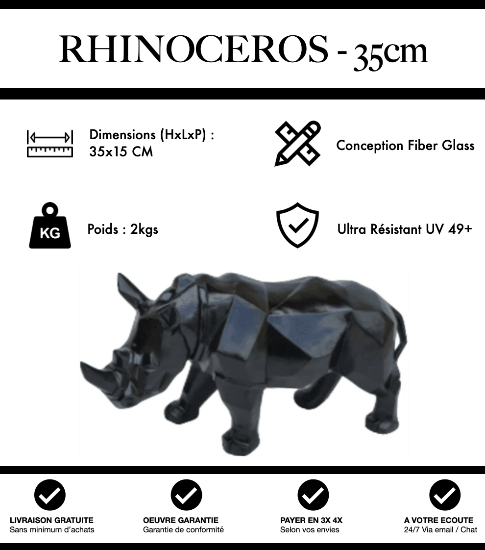 Sculpture Rhinocéros Resine 35cm Origami Statue - Noir - MUZZANO