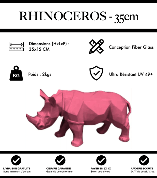 Sculpture Rhinocéros Resine 35cm Origami Statue - Rose - MUZZANO