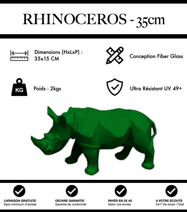 Sculpture Rhinocéros Resine 35cm Origami Statue - Vert - MUZZANO