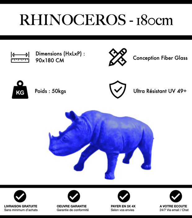 Sculpture Rhinocéros Resine XXL 180cm Statue - Bleu - MUZZANO