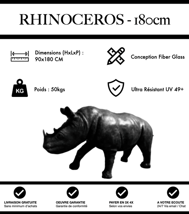 Sculpture Rhinocéros Resine XXL 180cm Statue - Noir - MUZZANO