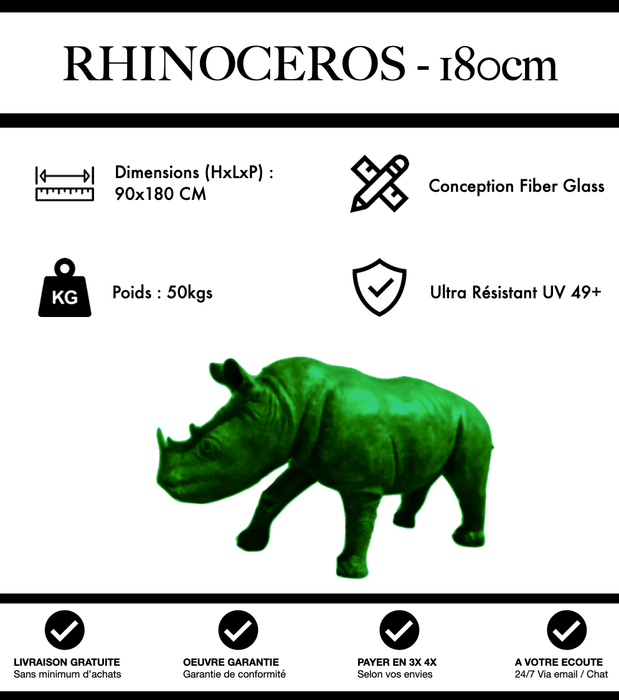 Sculpture Rhinocéros Resine XXL 180cm Statue - Vert - MUZZANO