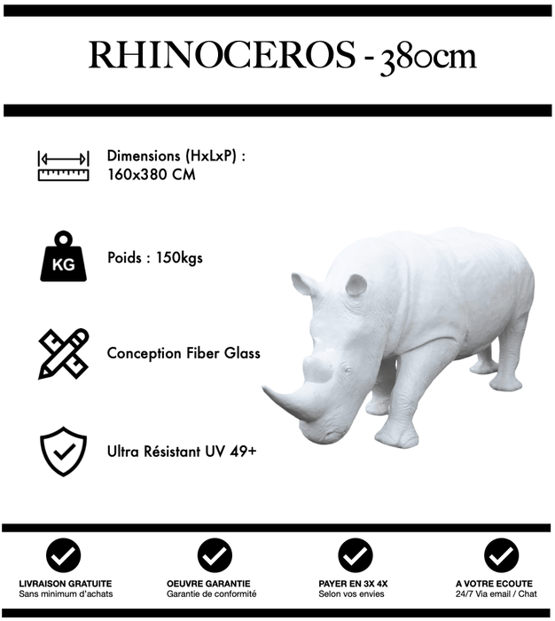 Sculpture Rhinocéros Resine XXXL 380cm Statue - BLANC - MUZZANO