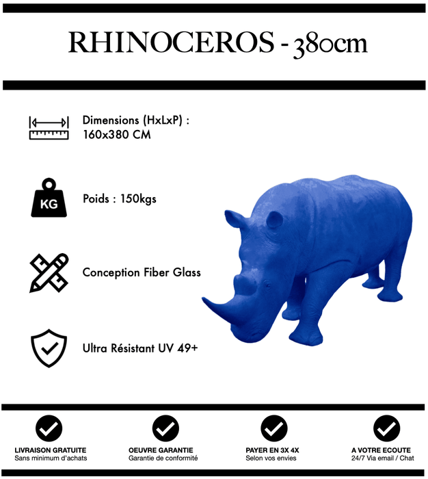 Sculpture Rhinocéros Resine XXXL 380cm Statue - BLEU - MUZZANO