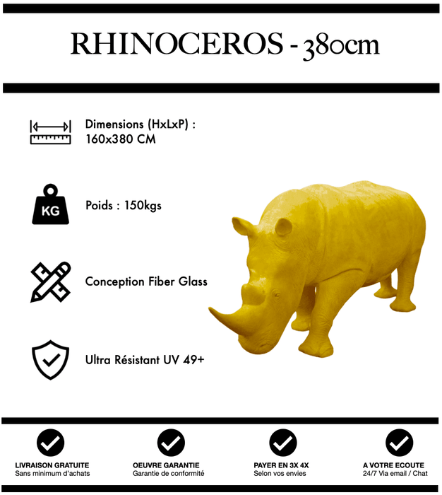 Sculpture Rhinocéros Resine XXXL 380cm Statue - JAUNE - MUZZANO