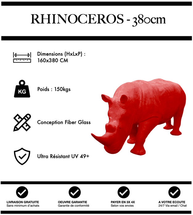 Sculpture Rhinocéros Resine XXXL 380cm Statue - Rouge - MUZZANO