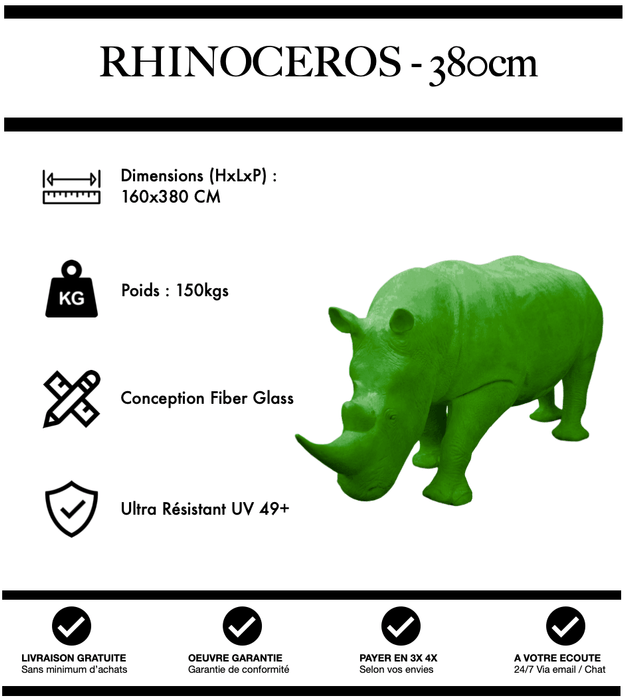 Sculpture Rhinocéros Resine XXXL 380cm Statue - VERT - MUZZANO