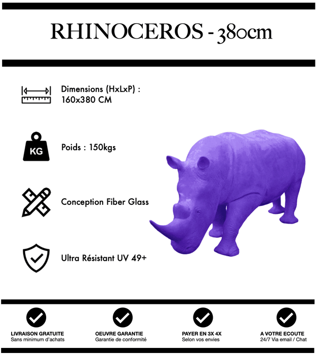 Sculpture Rhinocéros Resine XXXL 380cm Statue - VIOLET - MUZZANO