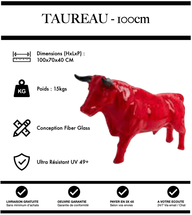 Sculpture Taureau Resine 100cm Statue - Rouge - MUZZANO