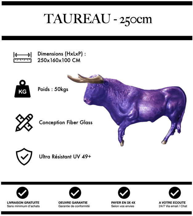 Sculpture Taureau Resine XXL 250cm Statue - VIOLET - MUZZANO