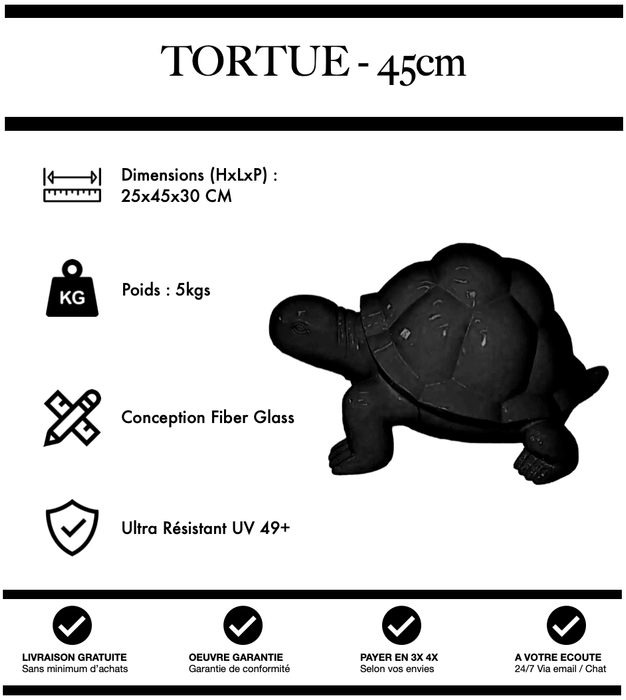 Sculpture Tortue Resine 45cm Statue - NOIR - MUZZANO