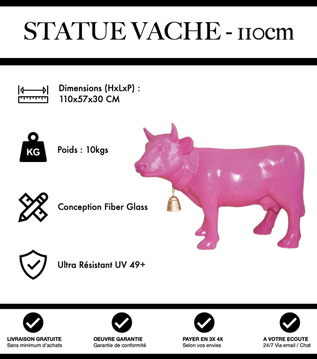 Sculpture Vache Resine 110cm Statue - Rose - MUZZANO