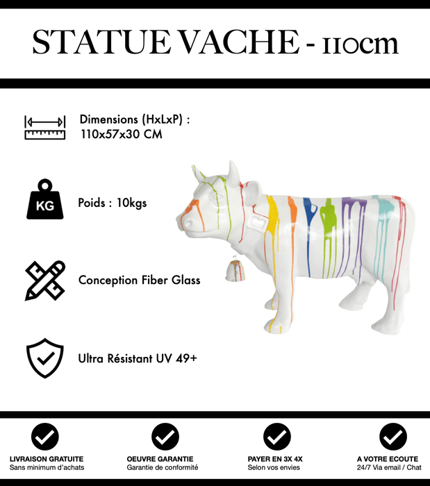 Sculpture Vache Resine 110cm Statue - White Trash - MUZZANO