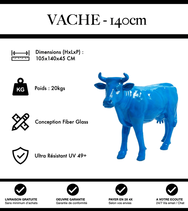 Sculpture Vache Resine XL 140cm Statue - Bleu - MUZZANO