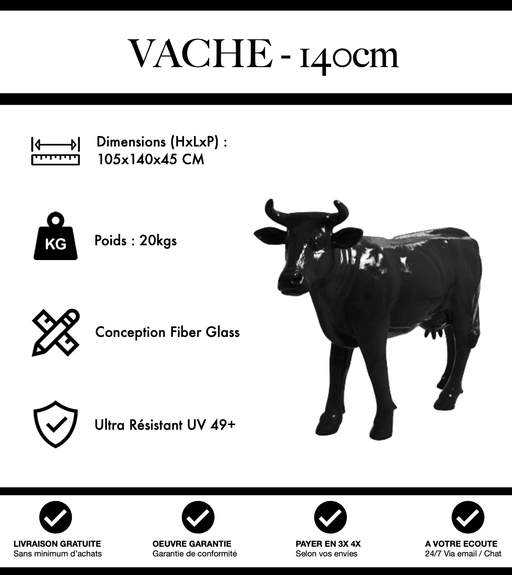 Sculpture Vache Resine XL 140cm Statue - Noir - MUZZANO