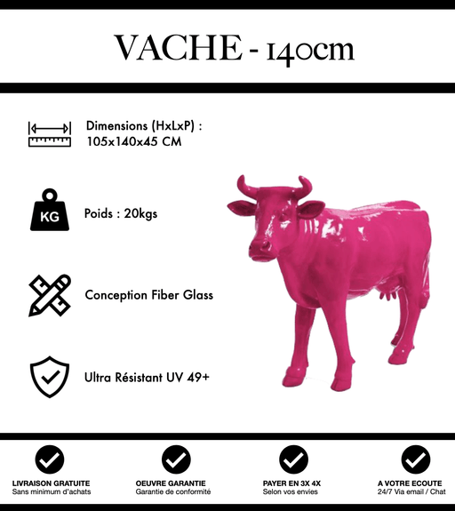 Sculpture Vache Resine XL 140cm Statue - Rose - MUZZANO