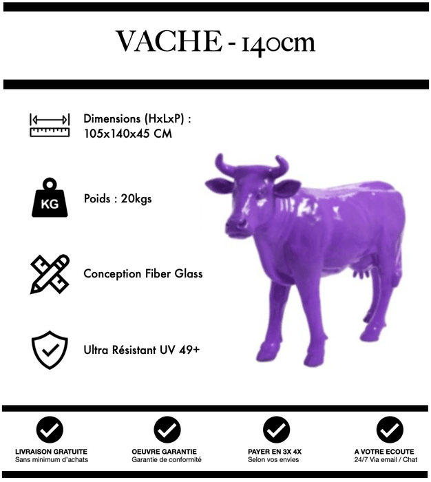 Sculpture Vache Resine XL 140cm Statue - Violet - MUZZANO